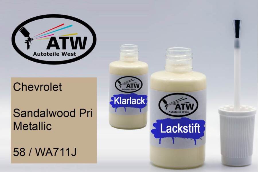 Chevrolet, Sandalwood Pri Metallic, 58 / WA711J: 20ml Lackstift + 20ml Klarlack - Set, von ATW Autoteile West.